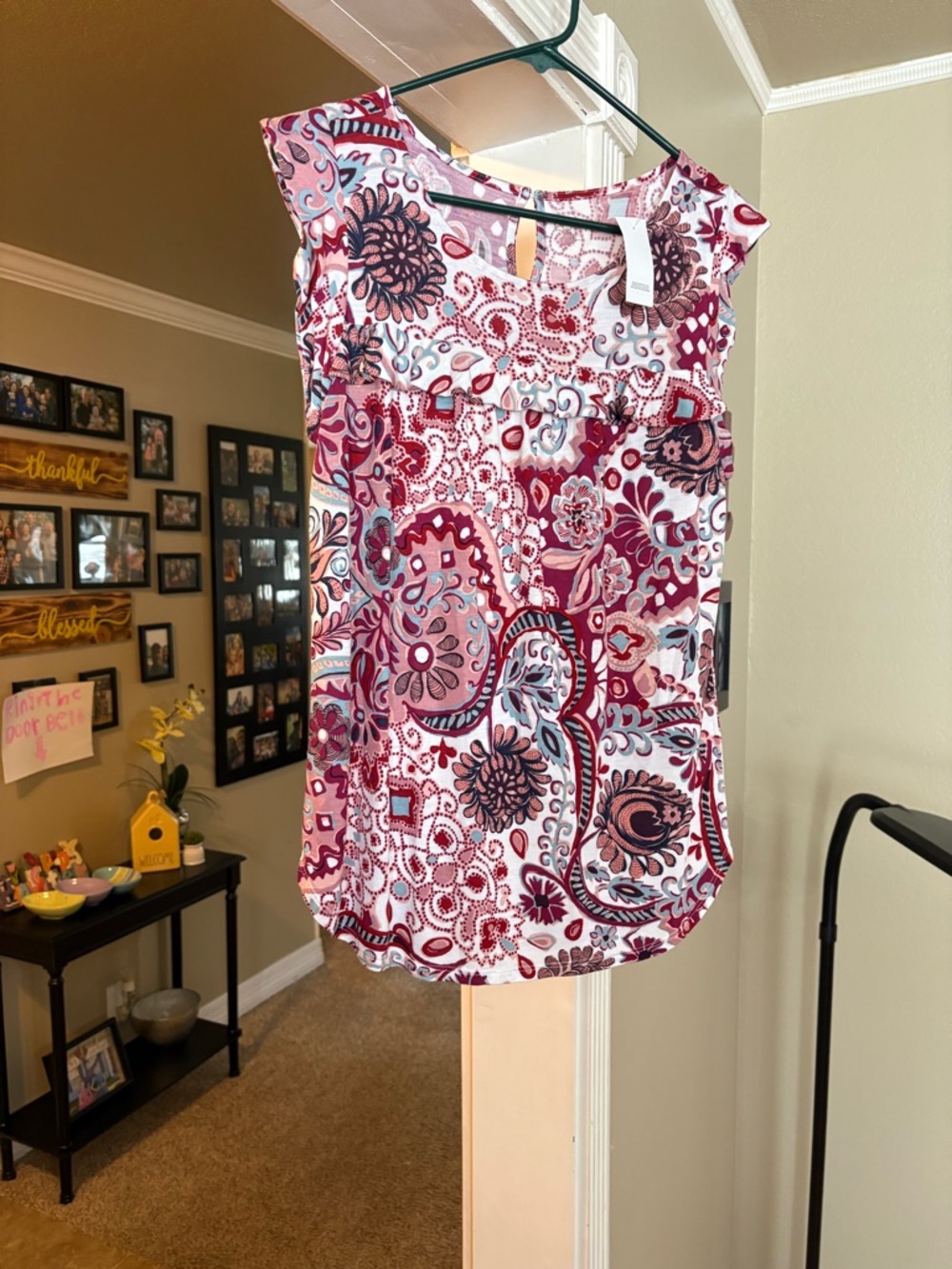 LOFT Burgundy and Pink Paisley Cap-Sleeve Camisole